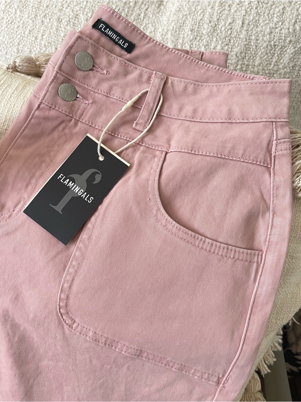 Flamingals Women's Pale Pink High-Waist Barrel Leg Jeans